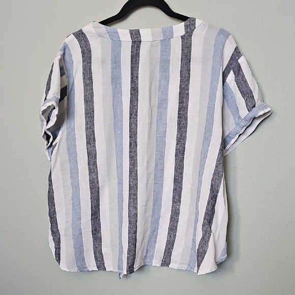 Lucky Brand Linen Blend Oversized Blue and White Striped Tie Front Shirt XL - Picture 8 of 8